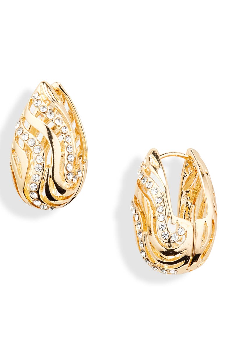 Tasha Crystal Teardrop Hoop Earrings, Main, color, Gold Crystal