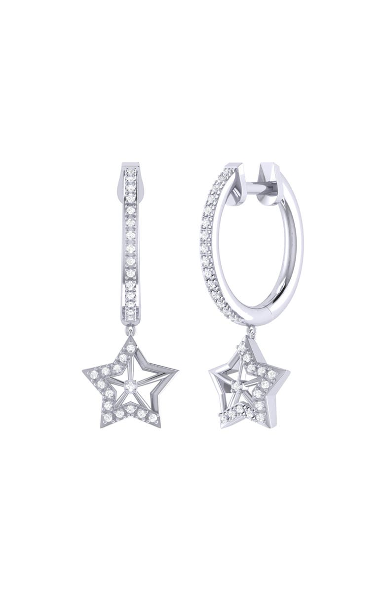 LuvMyJewelry Lucky Star Sterling Silver Diamond Hoop Earring, Main, color,