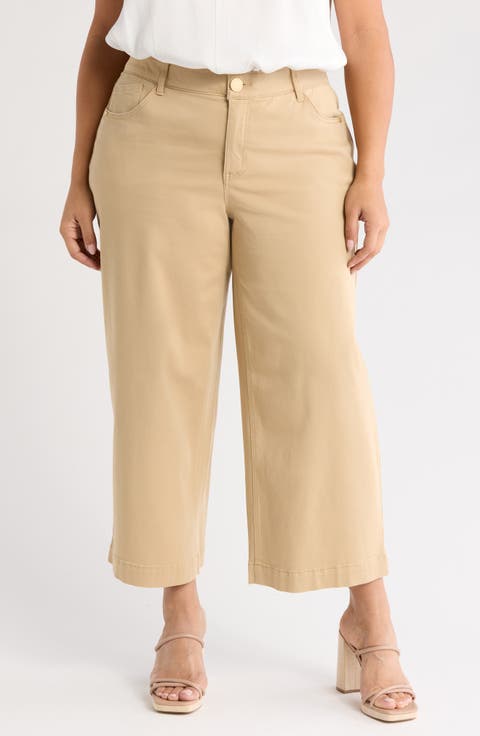 Sam High Waist Ankle Wide Leg Twill Pants (Plus)