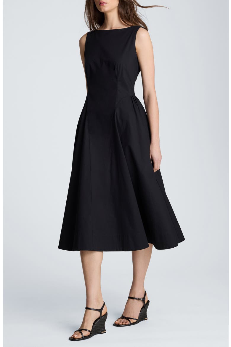 Bateau Neck Sleeveless Midi Dress, Alternate, color, BLACK
