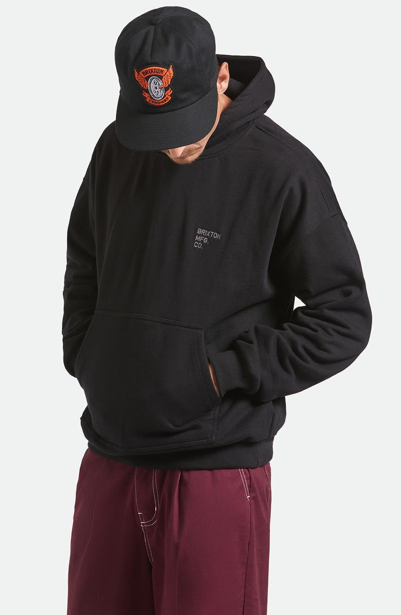 Brixton Oversize Embroidered Logo Heavyweight Hoodie, Alternate, color, Black