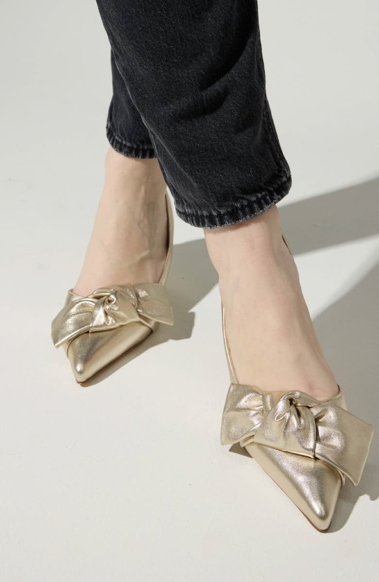 Yosi Samra Kaleigh Bow Slingback Pointed Toe Kitten Heel Pump, Alternate, color, Gold