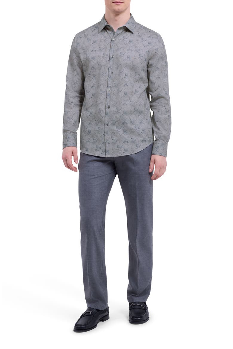 Julian Shaped Fit Floral Cotton Button-Up Shirt, Alternate, color, ZINC