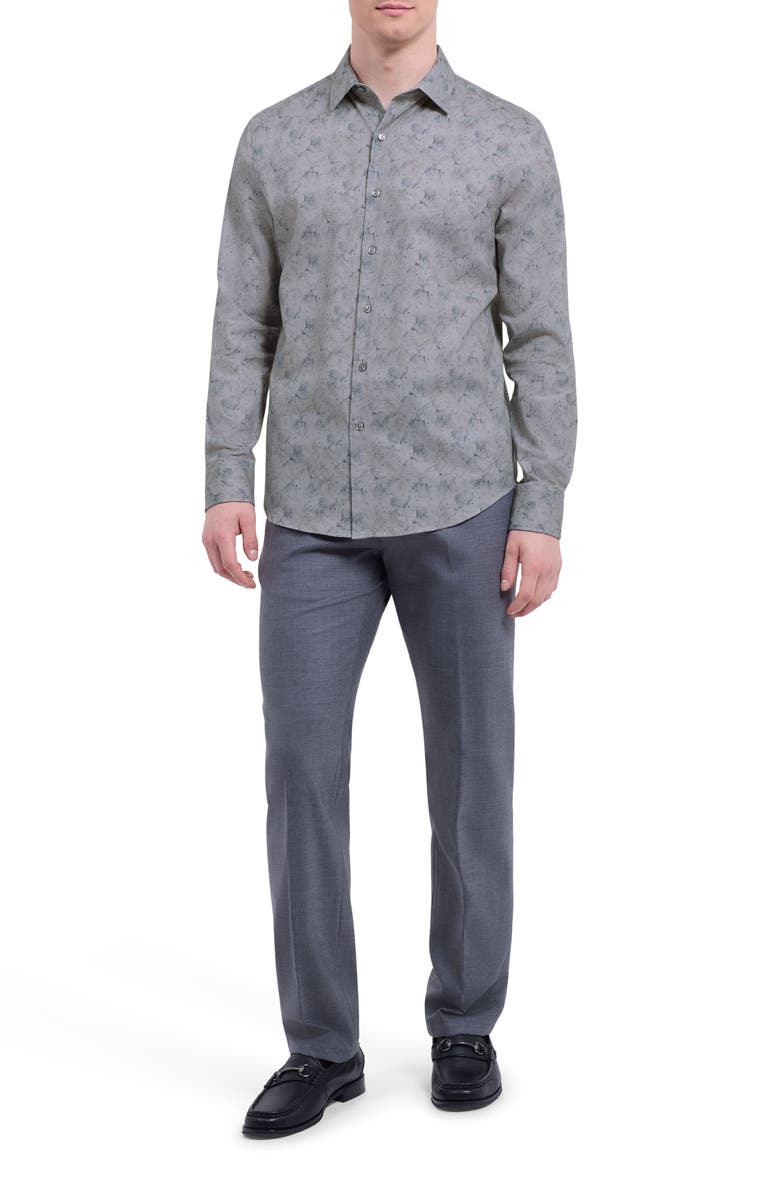 Bugatchi Julian Shaped Fit Floral Cotton Button-Up Shirt, Alternate, color, Zinc