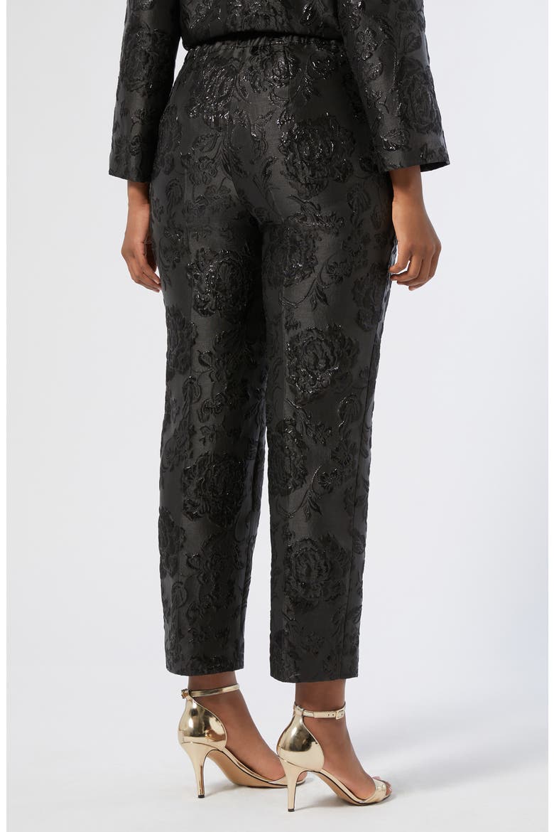 Demetra Metallic Floral Jacquard Pants, Alternate, color, BLACK