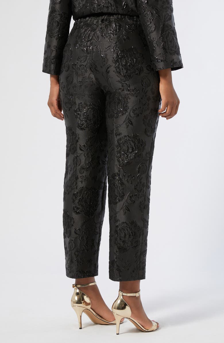 Marina Rinaldi Demetra Metallic Floral Jacquard Pants, Alternate, color, Black