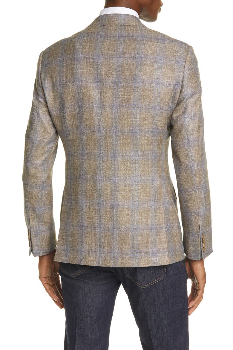 Trim Fit Plaid Wool & Silk Blend Sport Coat, Alternate, color, SAND