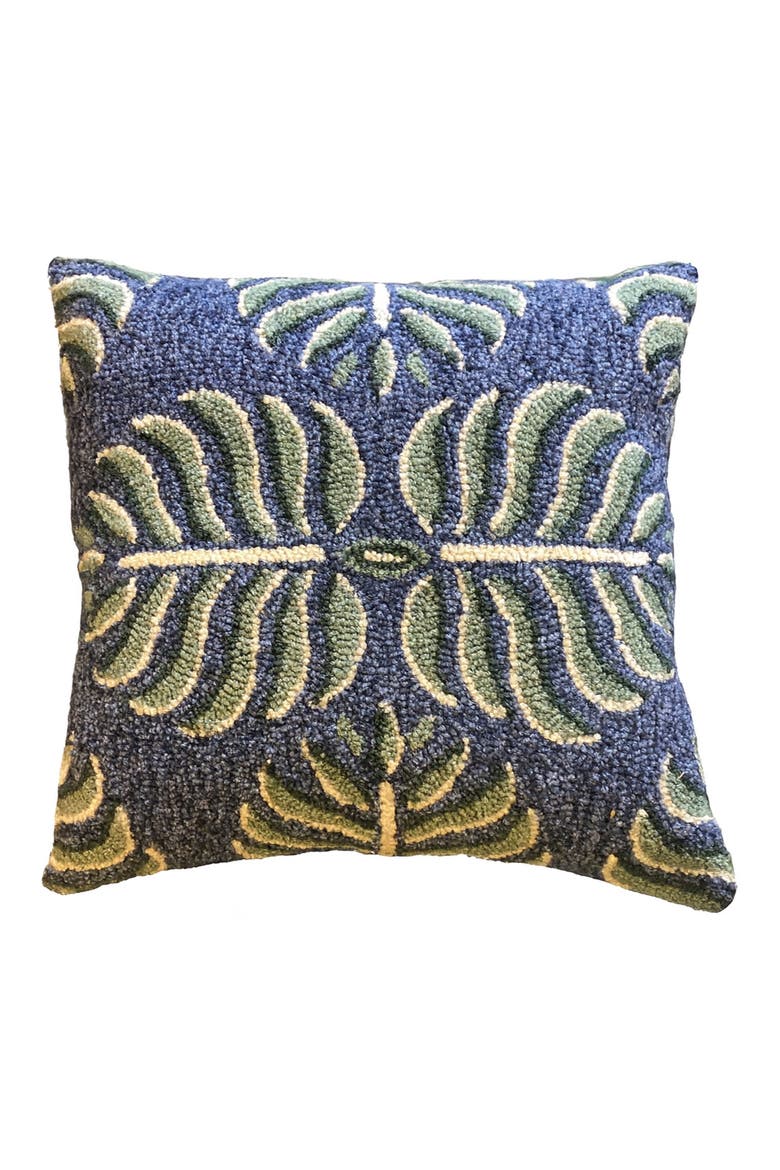 Geo Palm Hooked Outdoor Pillow, Main, color, GREEN/ BLUE
