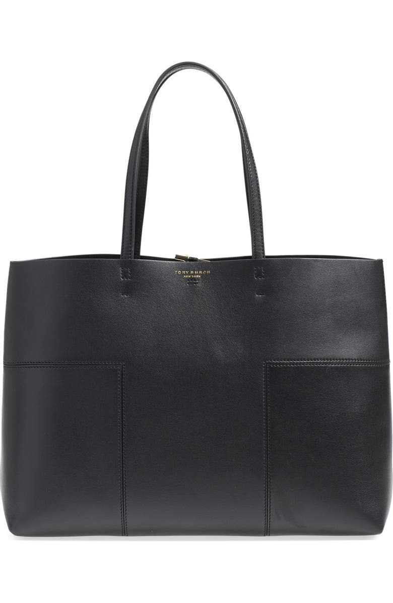 Tory Burch 'Block-T' Leather Tote, Main, color,