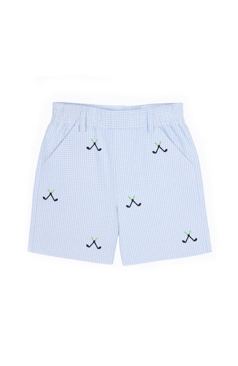 Florence Eiseman Check Seersucker Short with Embroidered Golf Clubs, Main, color, Blue/White