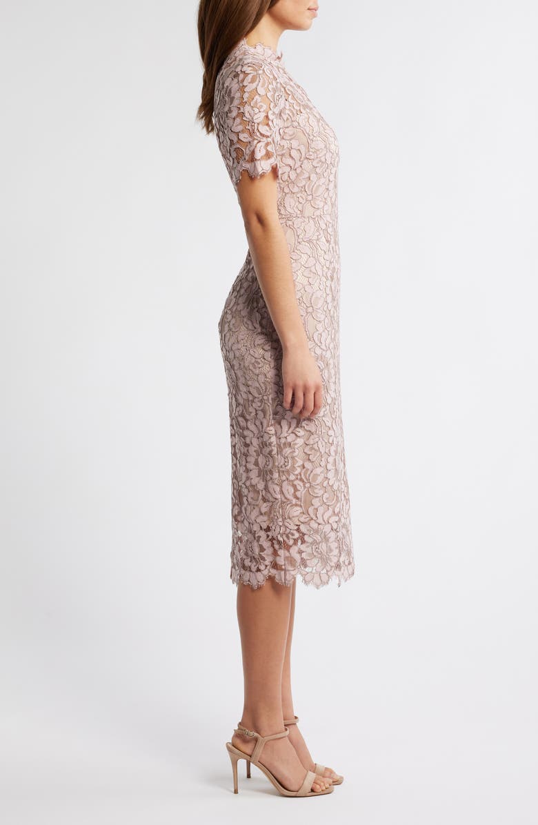 Eliza J Illusion Lace Midi Sheath Dress, Alternate, color, Blush