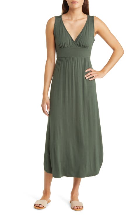 Sleeveless V-Neck Jersey Midi Dress