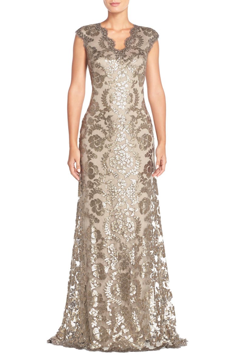 Sequin Lace Gown, Main, color, SMOKE PEARL