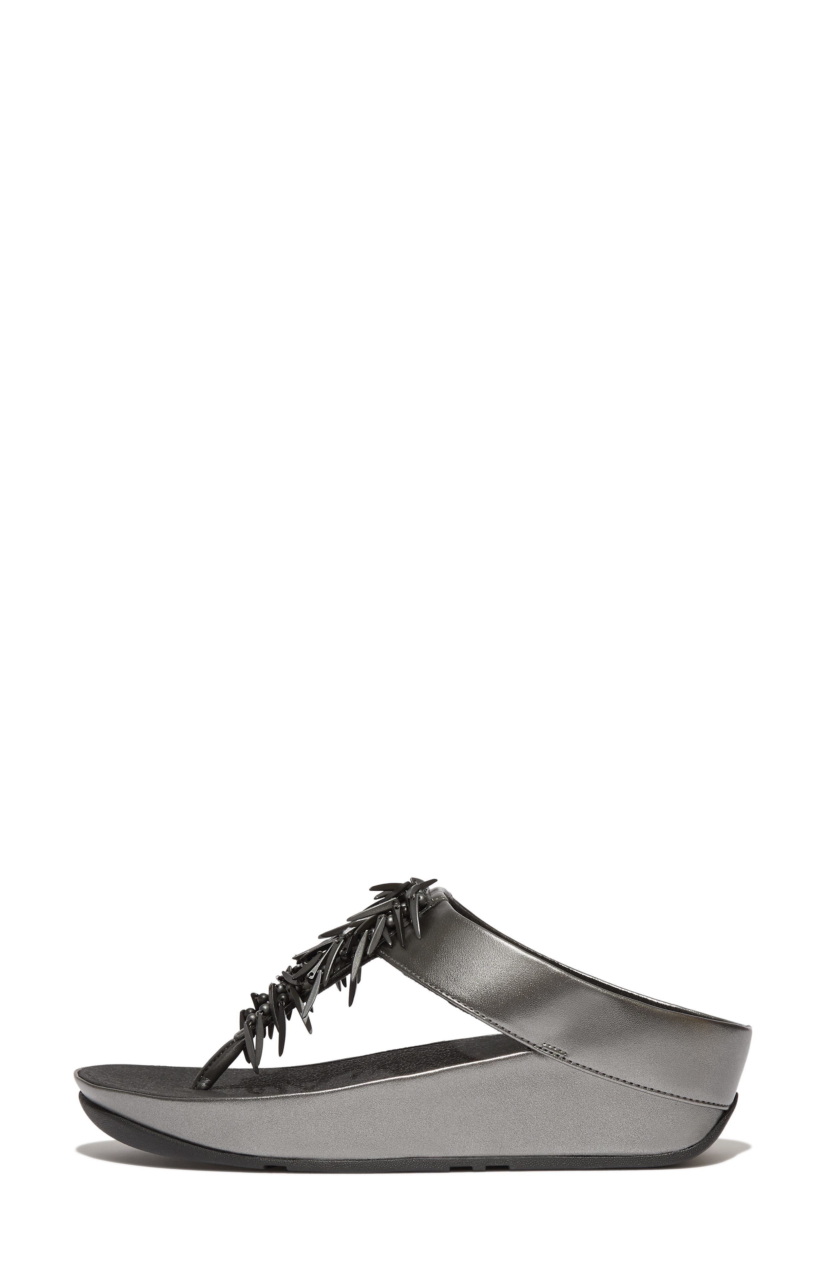 FitFlop Rumba Beaded Wedge Flip Flop, Alternate, color, Pewter Black