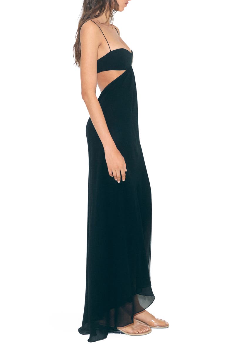 MANGO Cutout Asymmetric Sleeveless Gown, Alternate, color, Black