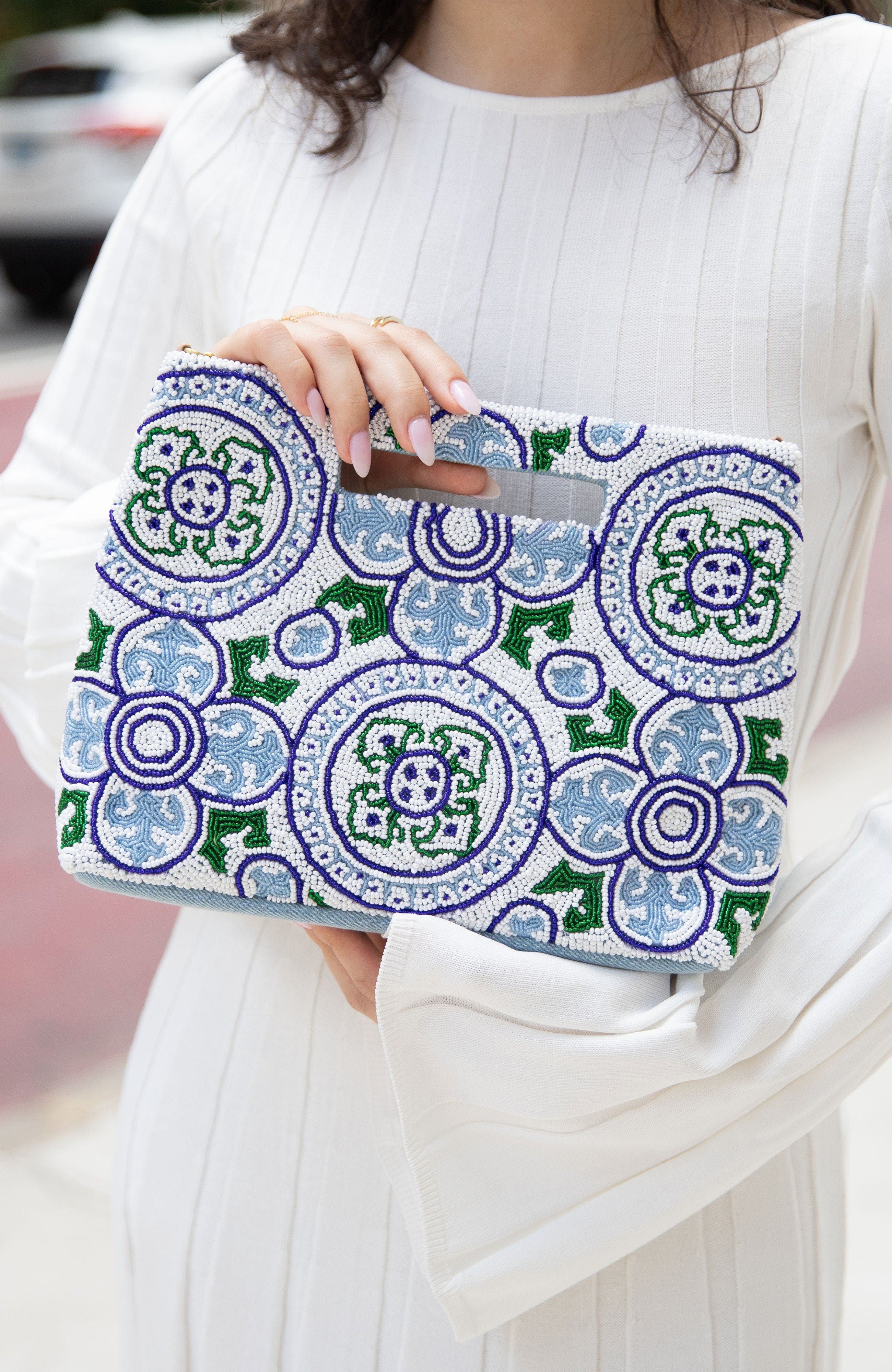 Island to East Side Medallion Mosaic Tile Handle Pouch, Alternate, color, Multi