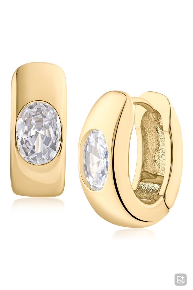 Oval Cubic Zirconia Huggie Hoop Earrings (Nordstrom Exclusive), Main, color, CLEAR GOLD