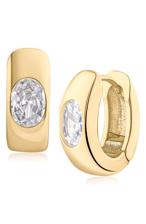 Oval Cubic Zirconia Huggie Hoop Earrings
