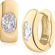 JARDIN Oval Cubic Zirconia Huggie Hoop Earrings