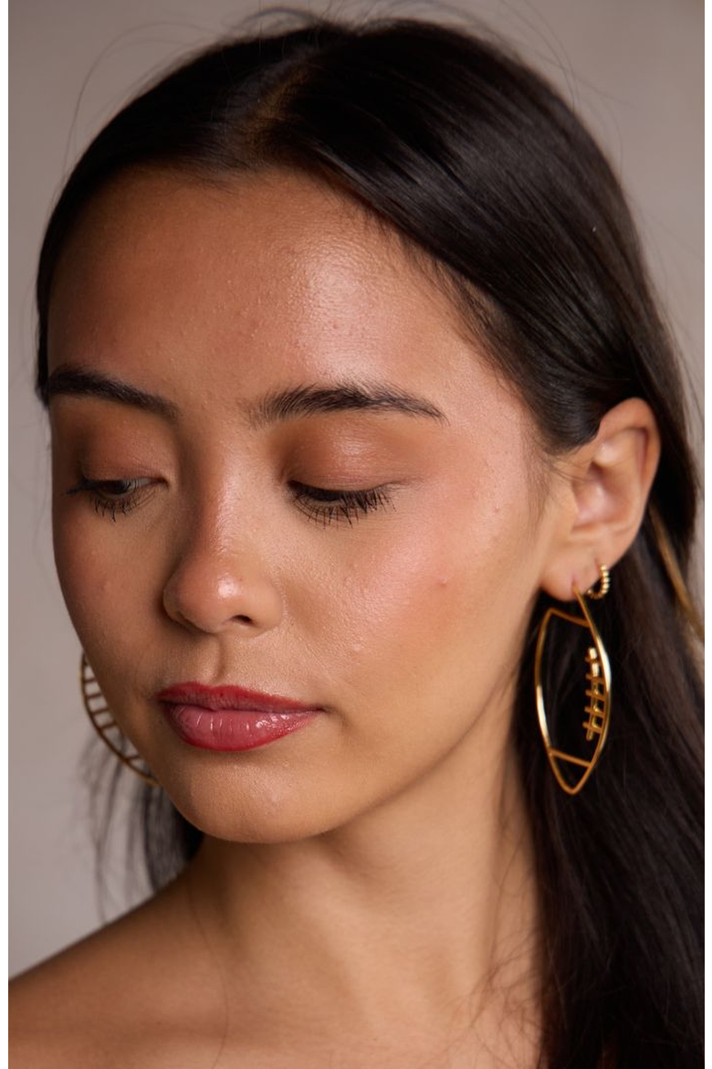 Football Hoop Earrings, Alternate, color, Gold