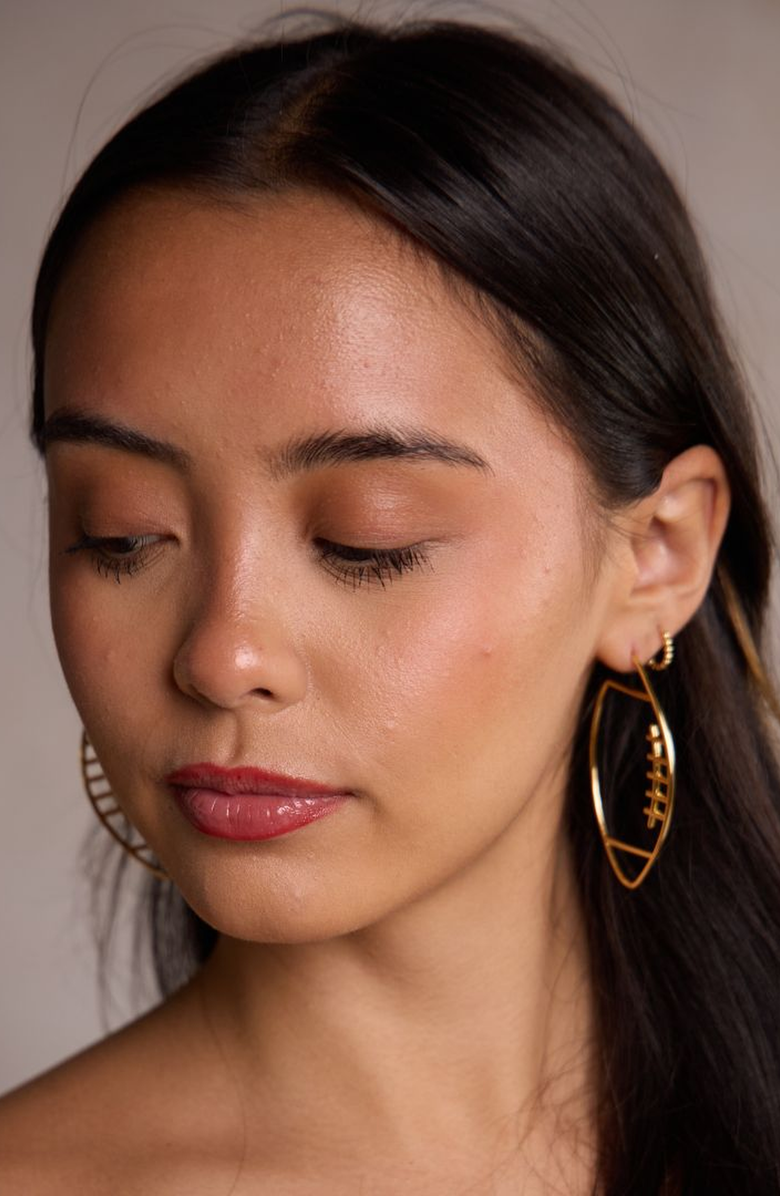 Nickel & Suede Football Hoop Earrings, Alternate, color, Gold