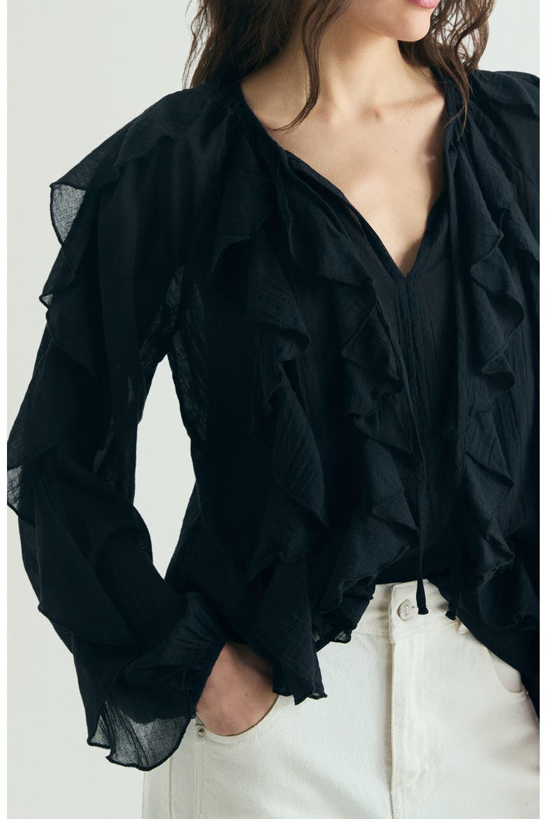 Ruffled Cotton Blouse, Alternate, color, Black