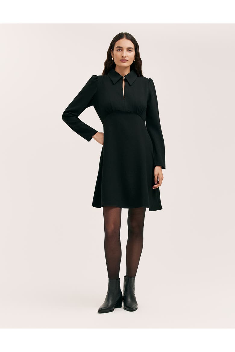 Sabine Long Sleeve Collared Short Dress, Main, color, Black