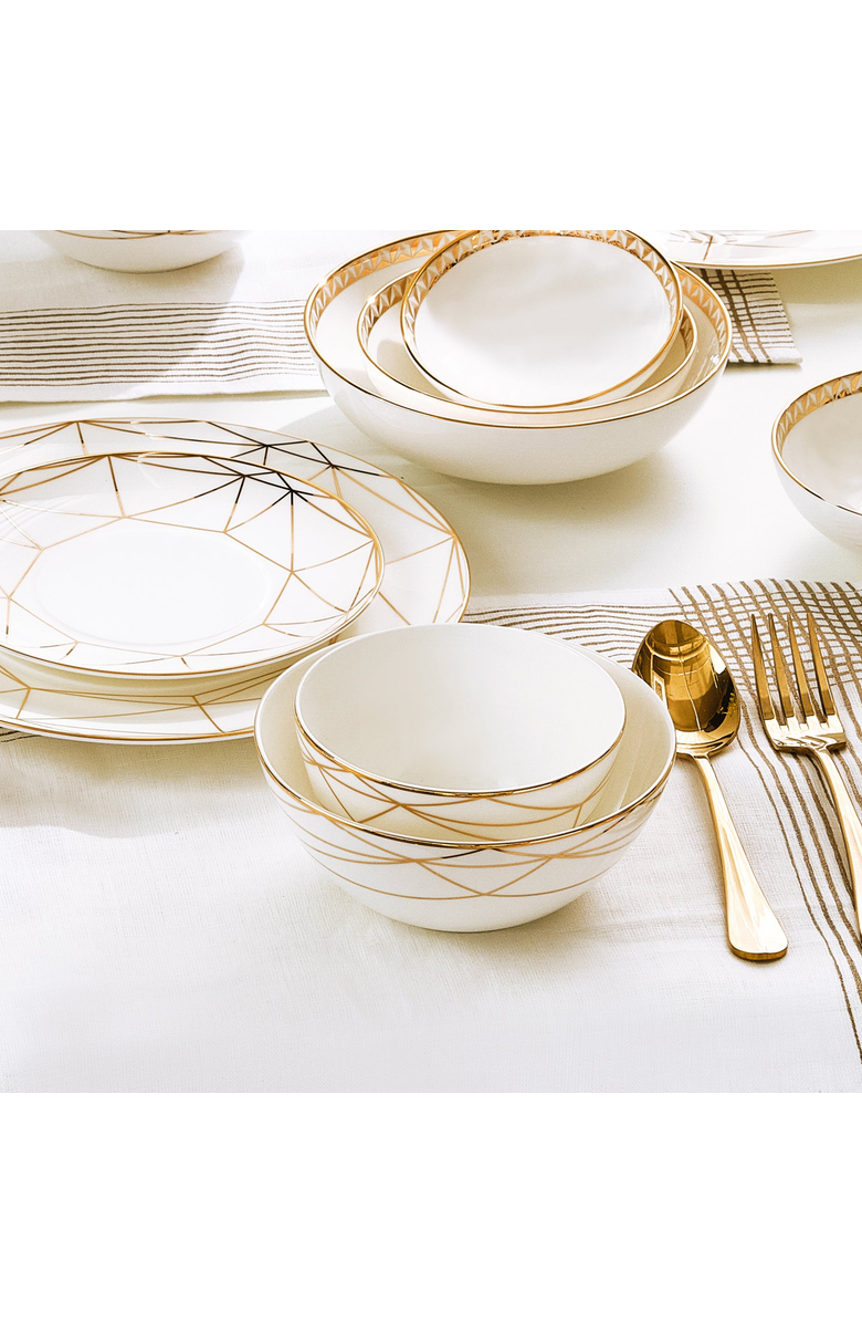 Prouna Gem Cut Gold 6 Inch Cereal / All Purpose Bowl, Alternate, color, White