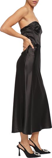 Strapless Satin Corset Midi Dress