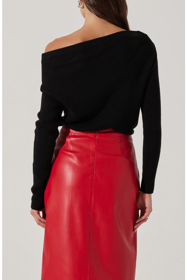 One-Shoulder Rib Sweater, Alternate, color, BLACK