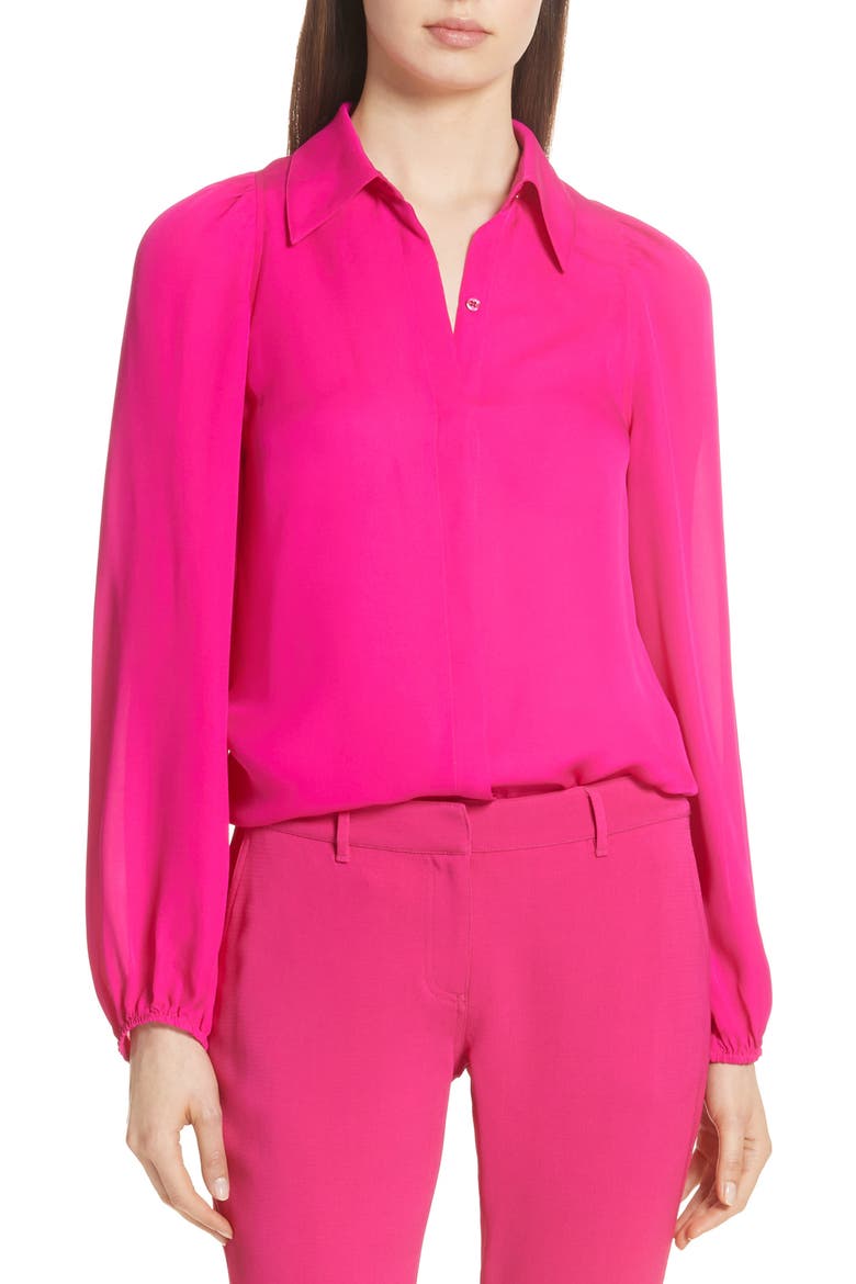 Lori Silk Blouse, Main, color, FLURO PINK