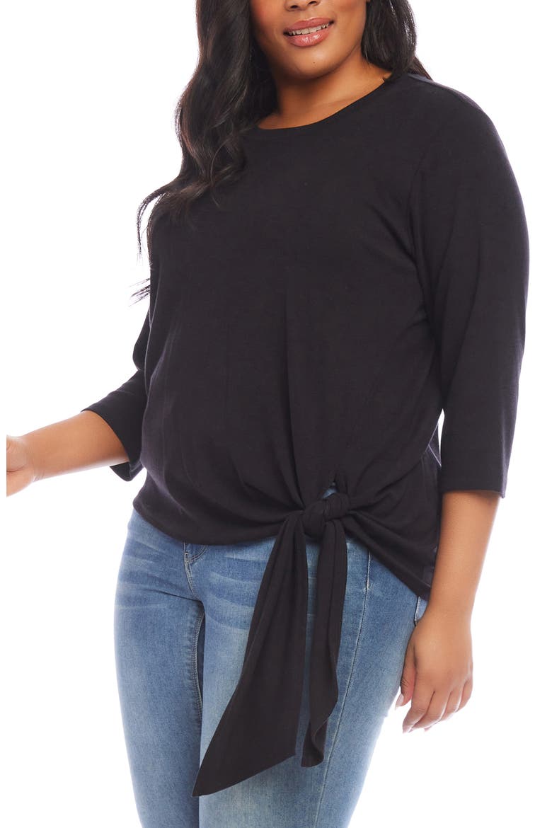 Tie Hem Hemp & Organic Cotton Blend Top, Alternate, color, BLACK