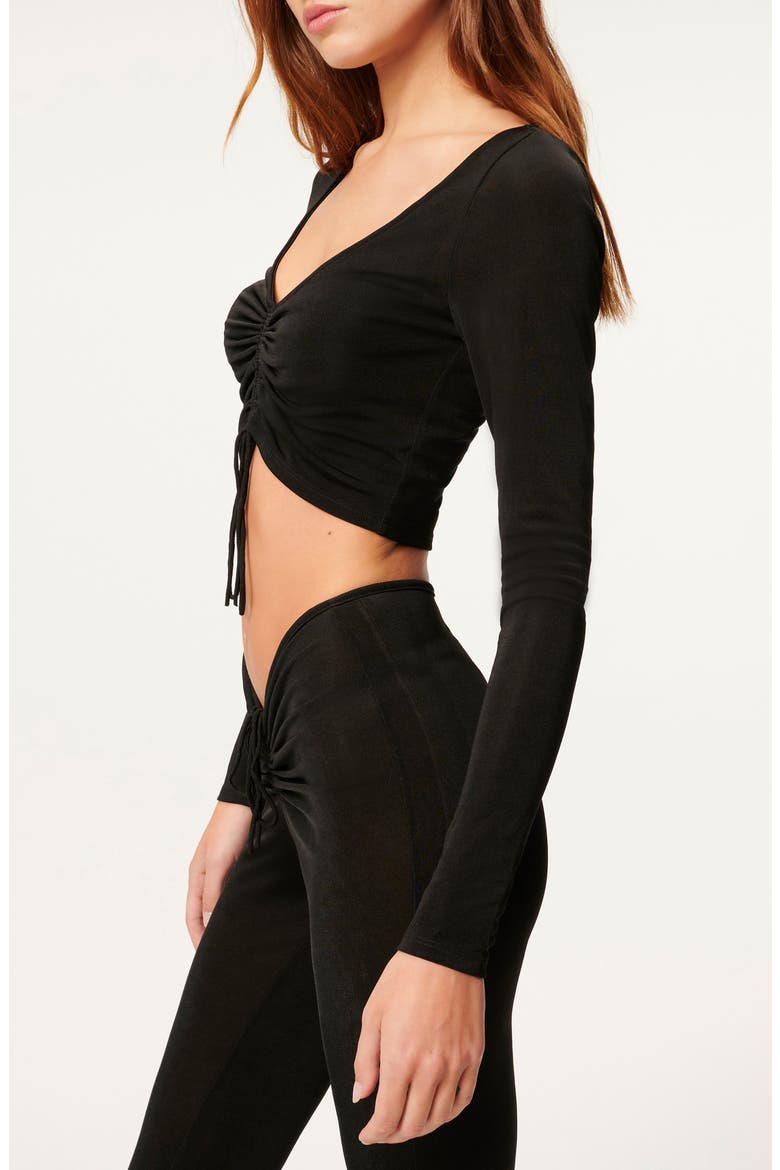 V-Neck Ruched Crop Top, Alternate, color, BLACK001