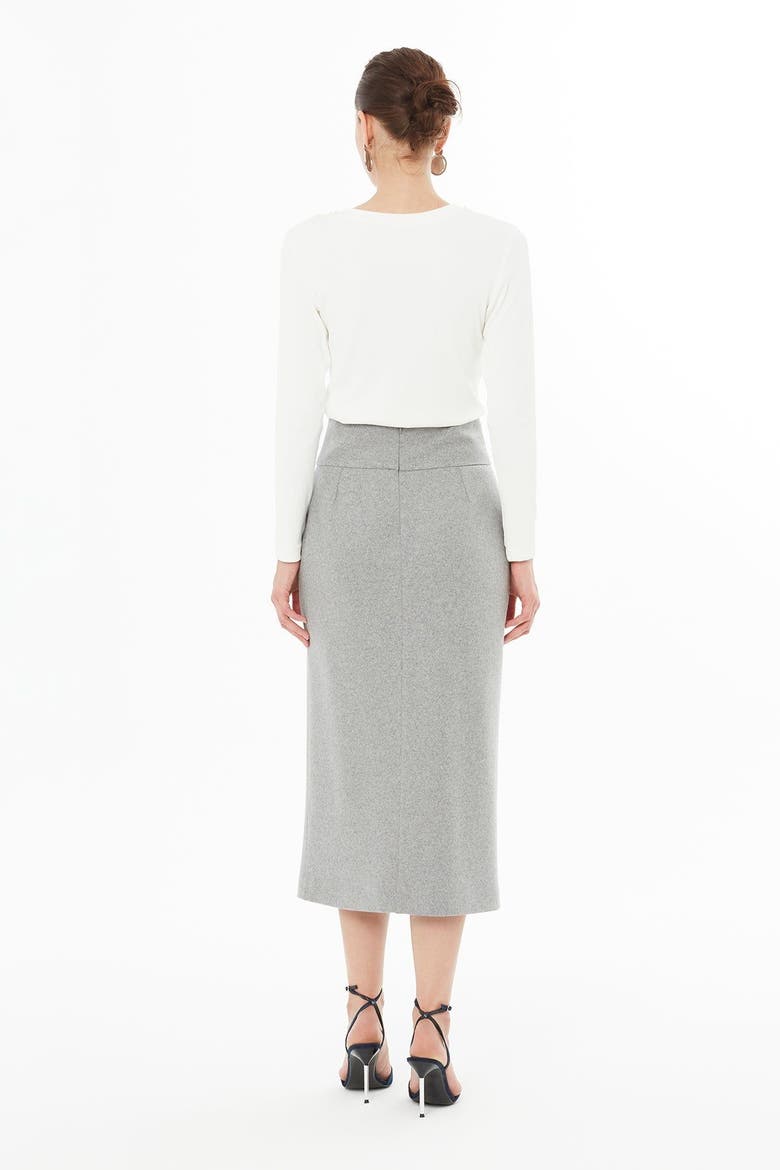 Skirt with Front Slit, Pockets and Belt Detail, Alternate, color, Grey
