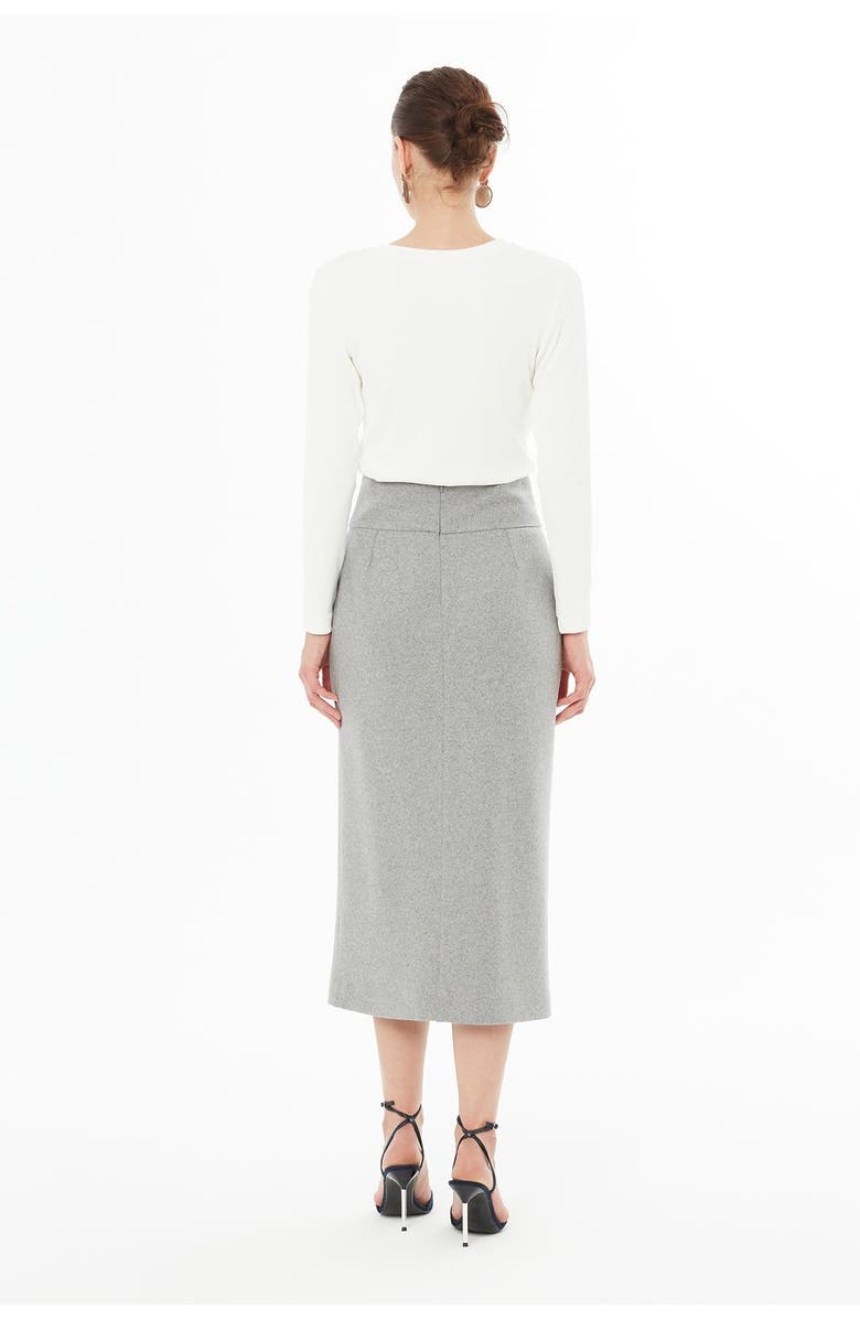 Gizia Skirt with Front Slit, Pockets and Belt Detail, Alternate, color, Grey