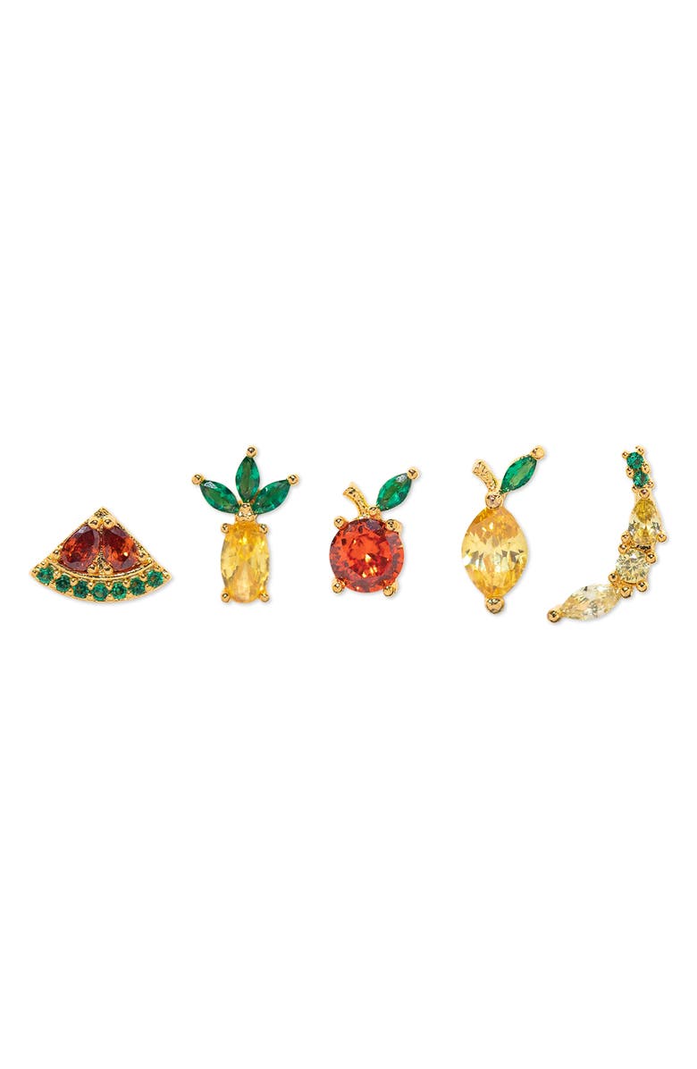 Girls Crew Tropical Fruit Basket Set of 5 Assorted Single Stud Earrings, Main, color, Gold