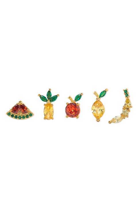 Tropical Fruit Basket Set of 5 Assorted Single Stud Earrings