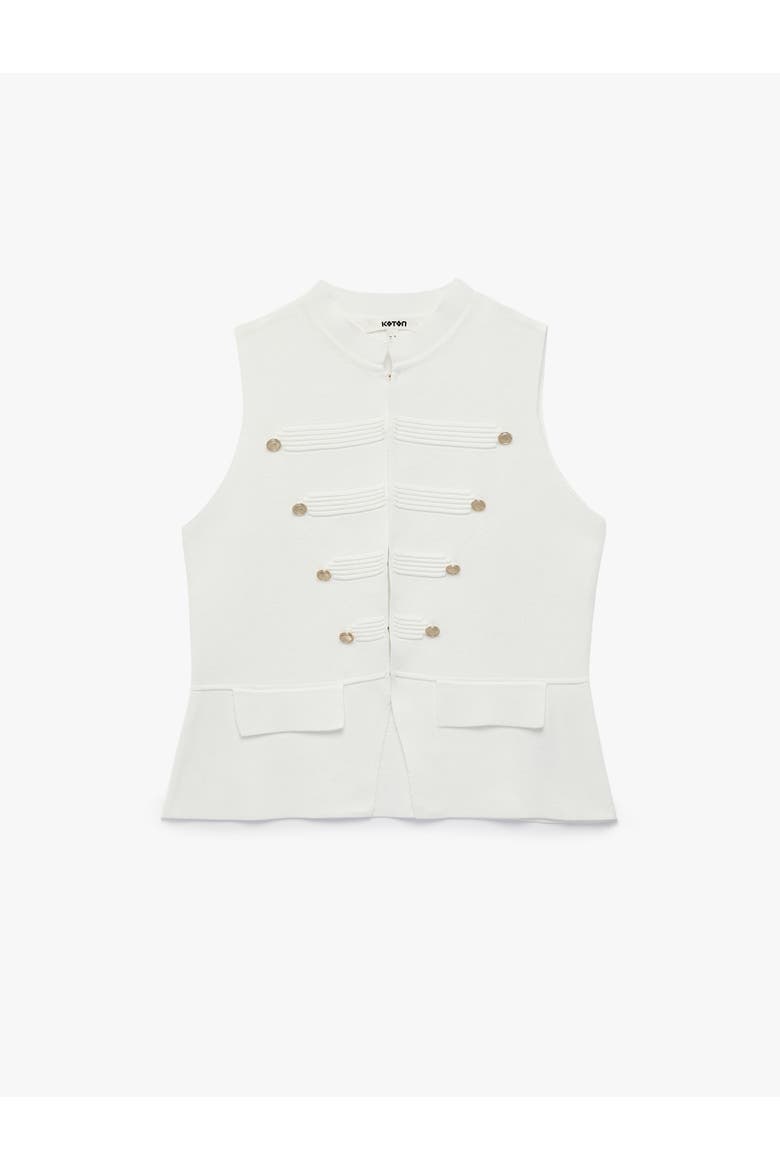 Mandarin Collar Knit Vest With Decorative Buttons, Alternate, color, ECRU