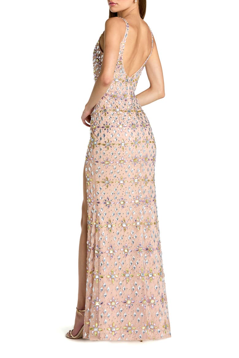 Beaded Sweetheart Neck Column Gown With Slit, Alternate, color, Light Rose