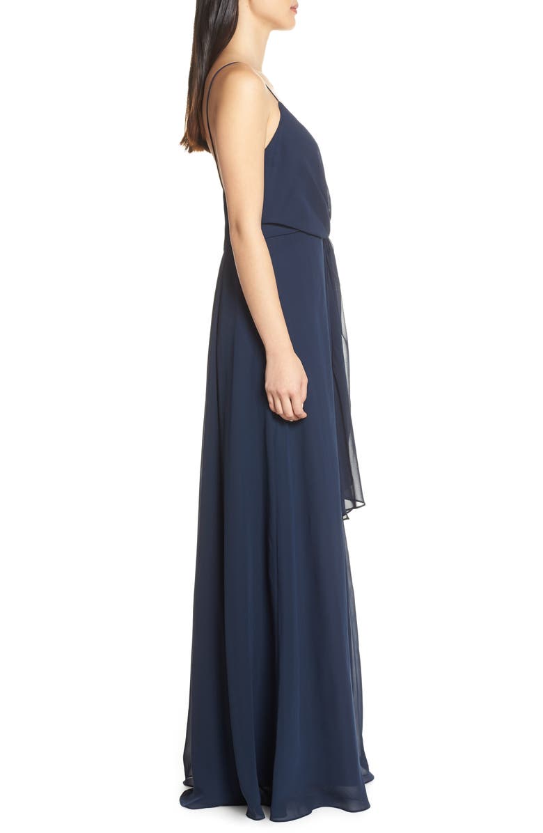 Jenny Yoo Amara Chiffon Overlay V-Neck Evening Dress, Alternate, color, 