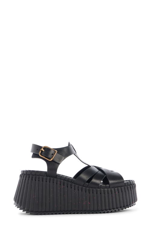 Chloé Leather Strappy Platform Wedge Sandals In Black