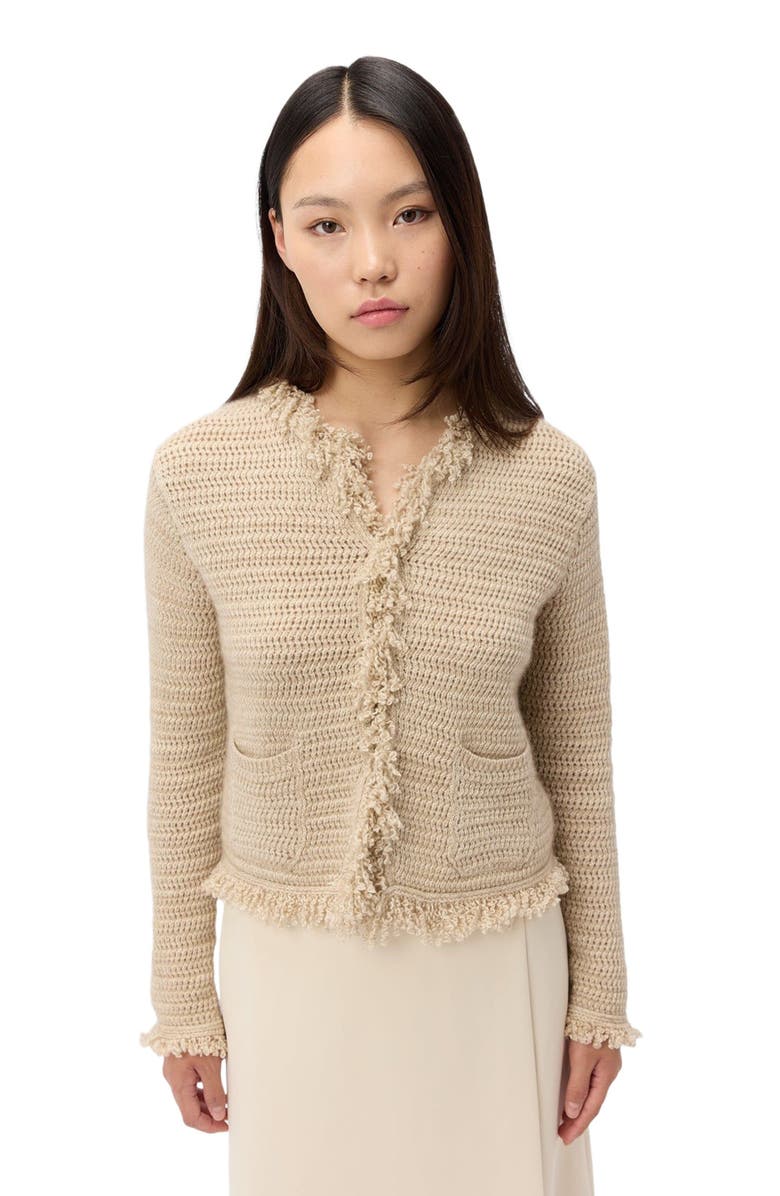 GOBI Mongolian Cashmere Cashmere Cardigan with Frayed Edges, Main, color, Fog