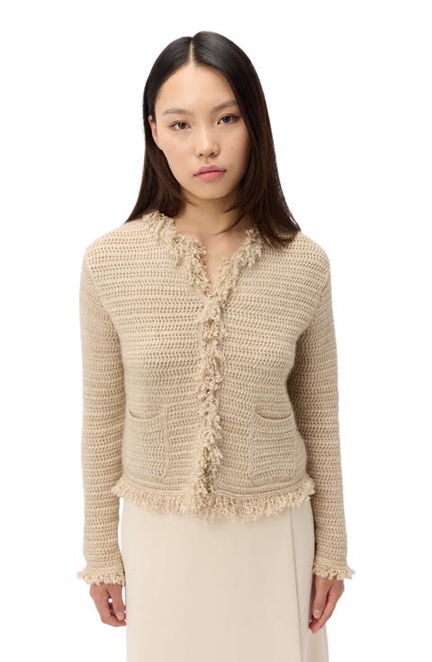 Cashmere Cardigan with Frayed Edges