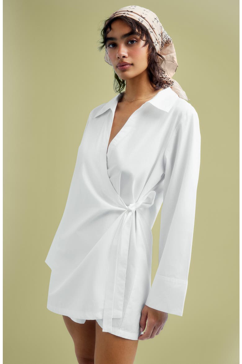 Elodie Long Sleeve Organic Cotton Wrap Cover-Up Dress, Alternate, color, WHITE