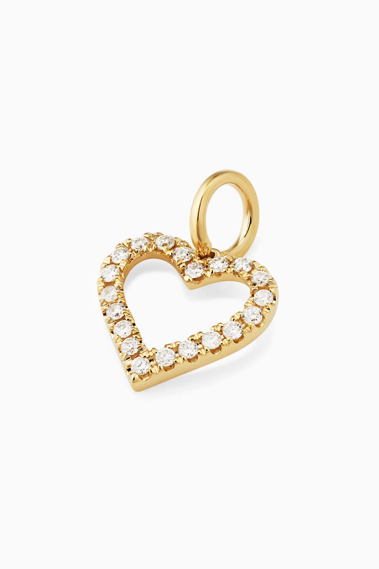 14K Yellow Gold Open Heart Diamond Pendant Charm, 15mm, Alternate, color, Yellow Gold