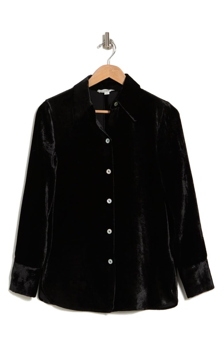 Vince Shaped Collar Velvet Button-Up Shirt, Alternate, color, Black