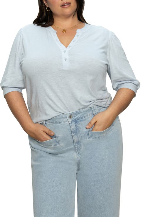 Mixed Media Organic Cotton Blend Henley (Plus)