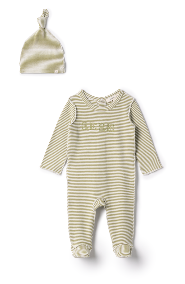 Fragile Girl Bebe Embroidered Brushed Romper and Hat, Main, color, Olive