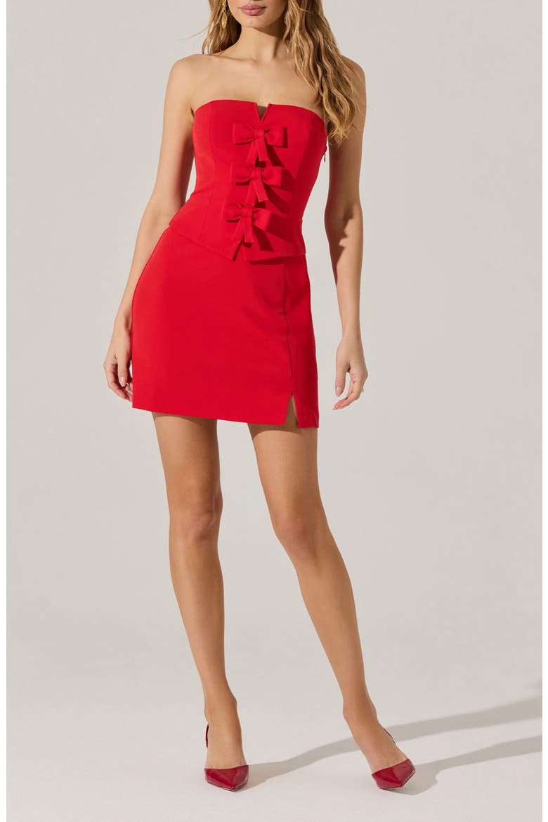 Bow Detail Strapless Sheath Dress, Main, color, RED