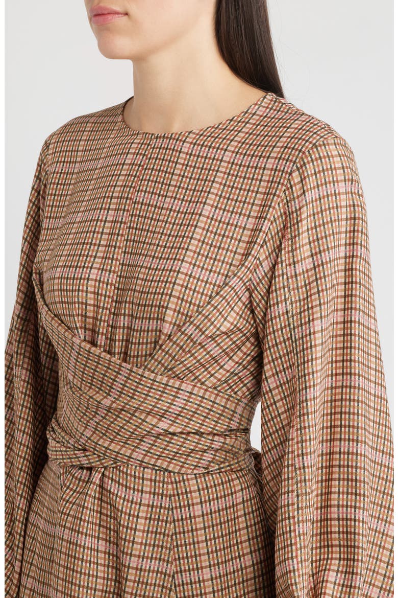 Apollinaire Check Long Sleeve Dress, Alternate, color, OCRE